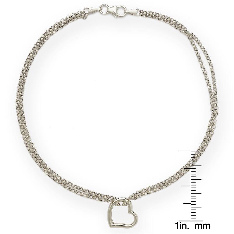 Curata 14k White Gold Freeform Heart Double Strand 10-inch Ankle Bracelet