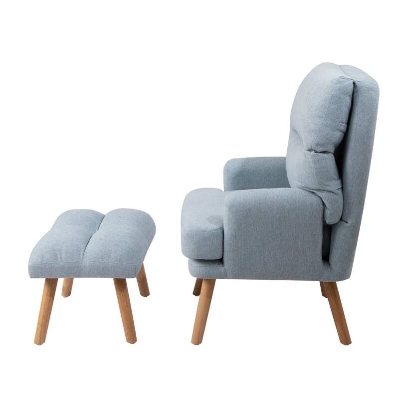 Mid Century Modern Accent Chair with Ottoman Set,Wood Legs and Adjustable Backrest