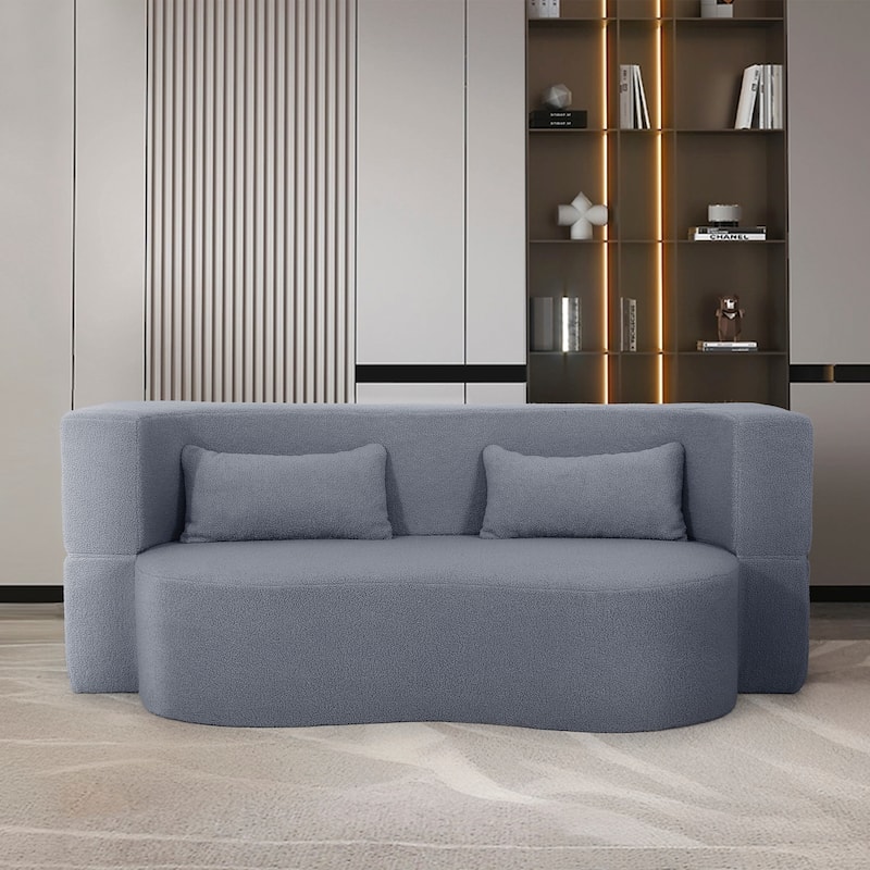 GDFStudio - 2-in-1 Convertible Sofa Bed, Full Size Folding Loveseat Couch with Soft Teddy Fabric - Grey