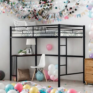 Twin over Twin Bunk Bed with Desk, Ladder and Guardrails for Home