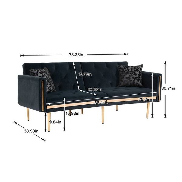 Velvet Tufted Loveseats Sleeper Sofa With Two Pillows Bed Bath