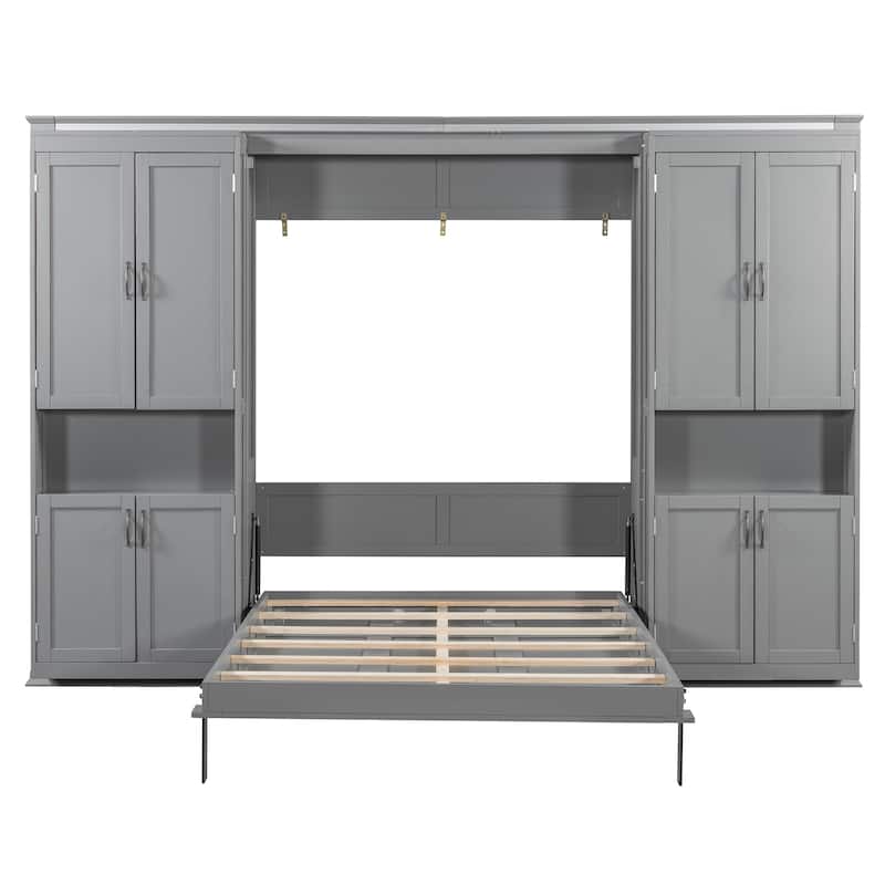 Murphy Bed Heavy Duty Cabinet Bed with Storage Shelves Queen Size