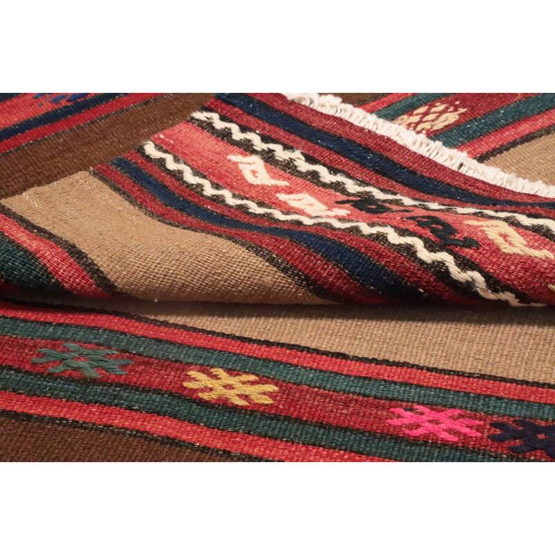 Hand Woven Oriental 100% Wool Carpet Southwestern Tribal Brown Kilim Area Rug - 7' 3'' X 4' 11''