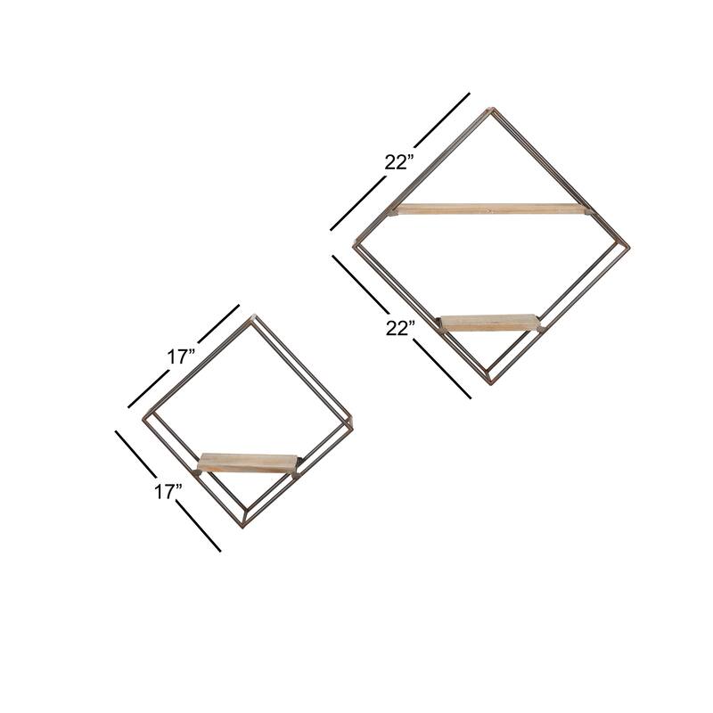 Metal Diamond 3 Shelves Wall Shelf - Set of 2 Black - Roche River Decor