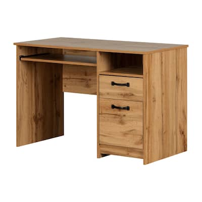 Home Office Desk with Keyboard Tray & Storage - Modern Computer Writing Desk for Small Spaces
