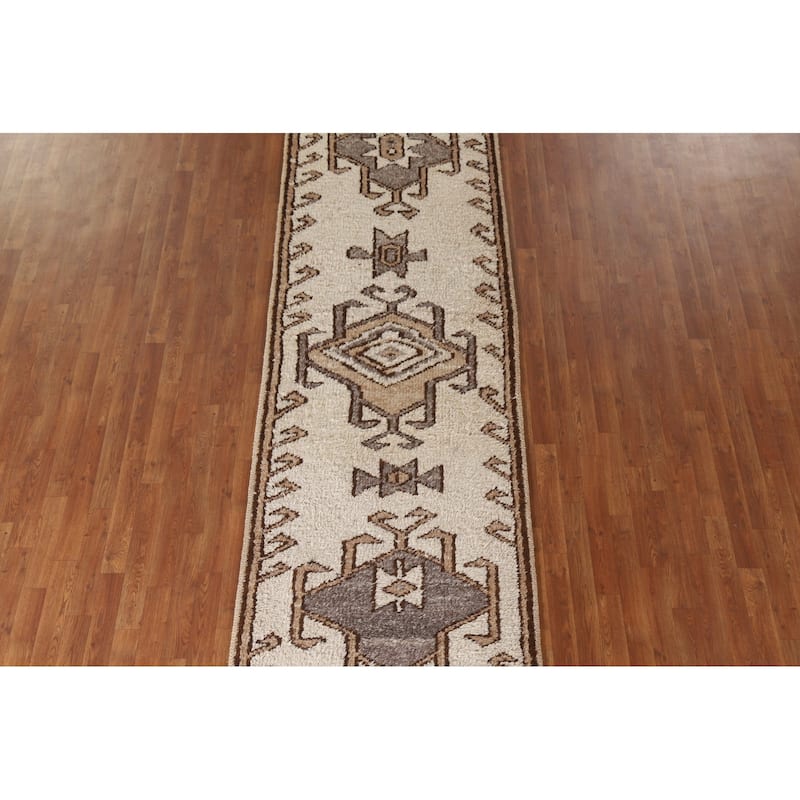 Geometric Anatolian Turkish Runner Rug Hand-knotted Wool Carpet - 3'5"x 11'11"
