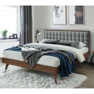 Hughes Mid-century Modern Upholstered Platform Bed with Wood Frame
