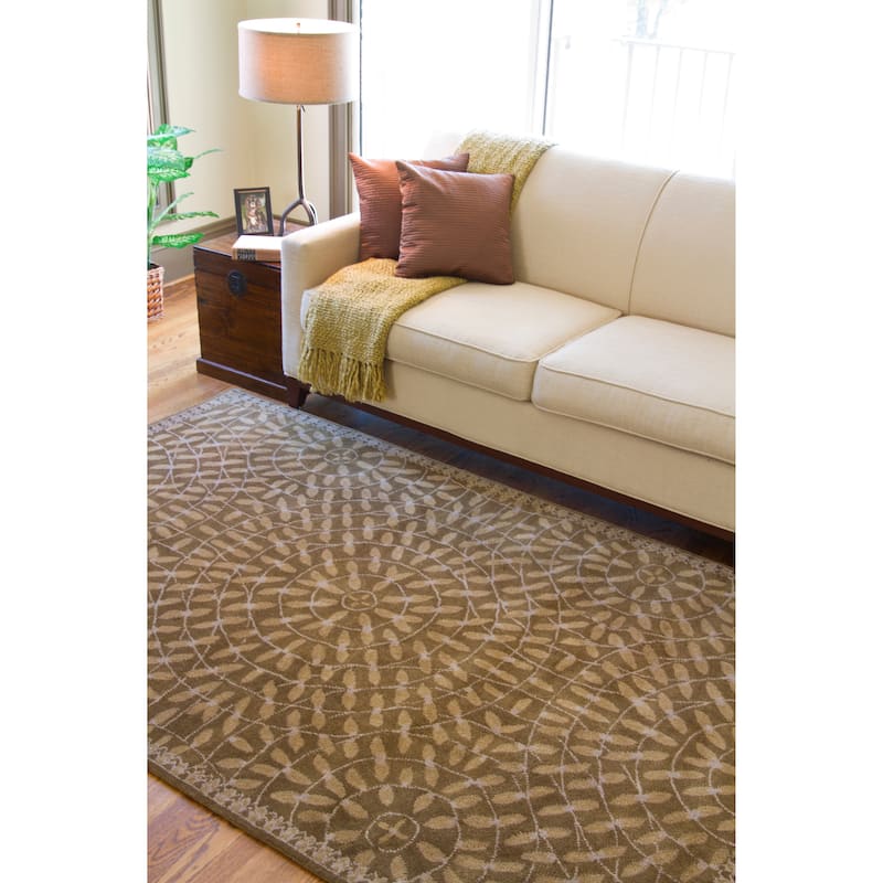 Hand-tufted Circles of Leaves Wool Area Rug - 9' x 13' - 9' x 13' - 9' x 13' - Beige