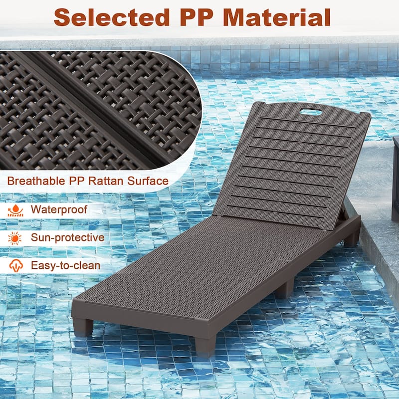 Set of 2 Outdoor Chaise Loungers with Rattan Surface and Adjustable Recline for Patio or Yard - 61.5" x 21.5" x 32.5"
