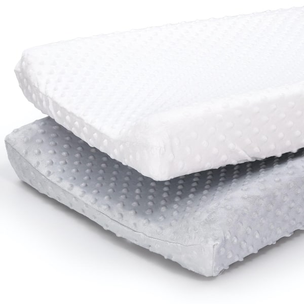 slide 2 of 5, The Peanutshell Grey & White Minky Dot Changing Pad Covers, 2-Pack