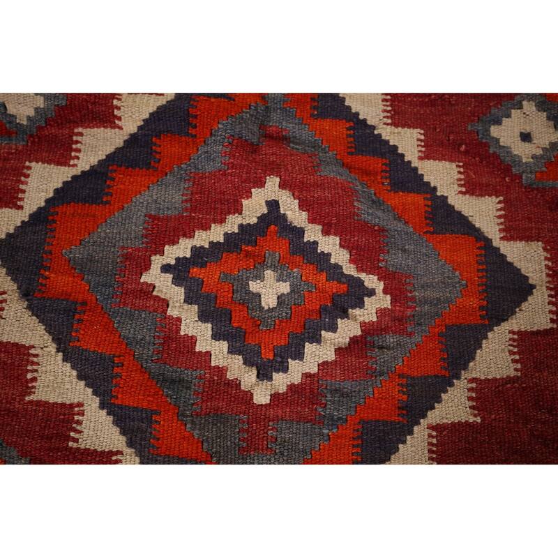 Geometric Kilim Qashqai Persian Area Rug Flatweave Wool Carpet - 5'1"x 7'3"