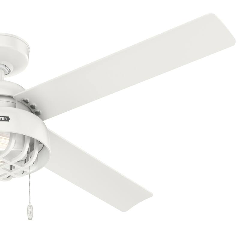 Hunter 52" Spring Mill Outdoor Ceiling Fan w/ LED Light and Pull Chain, Damp-Rated - Industrial, Transitional, Caged