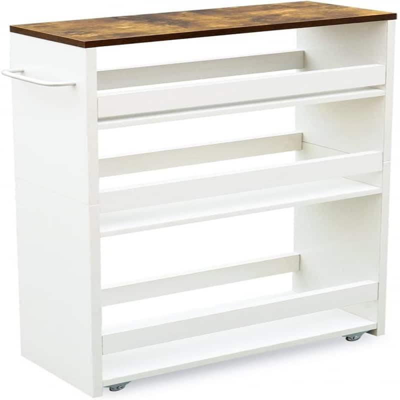 4 Tier Slim Storage Cart with Handle - 5.5"D x 15.5"W x 31.7"H - White