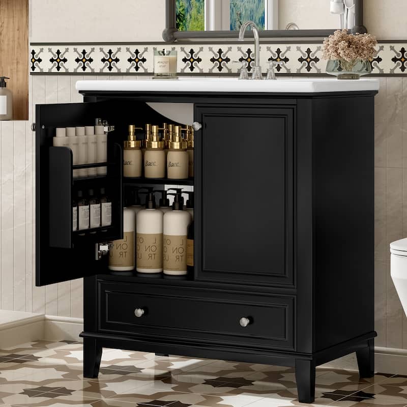 30" Bathroom Vanity with Sink Combo, Multi-functional Bathroom Cabinet with Doors and Drawer, Solid Frame and MDF Board, Green