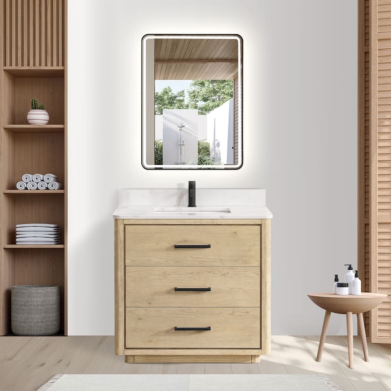 Porto Bath Vanity with White Quartz Stone Top and Mirror