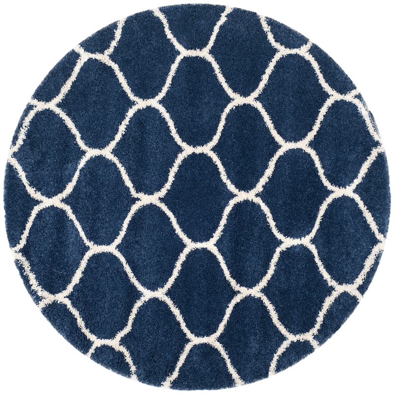 SAFAVIEH Hudson Shag Pushpa Trellis 2-inch Thick Area Rug - 11' Round - Navy/Ivory