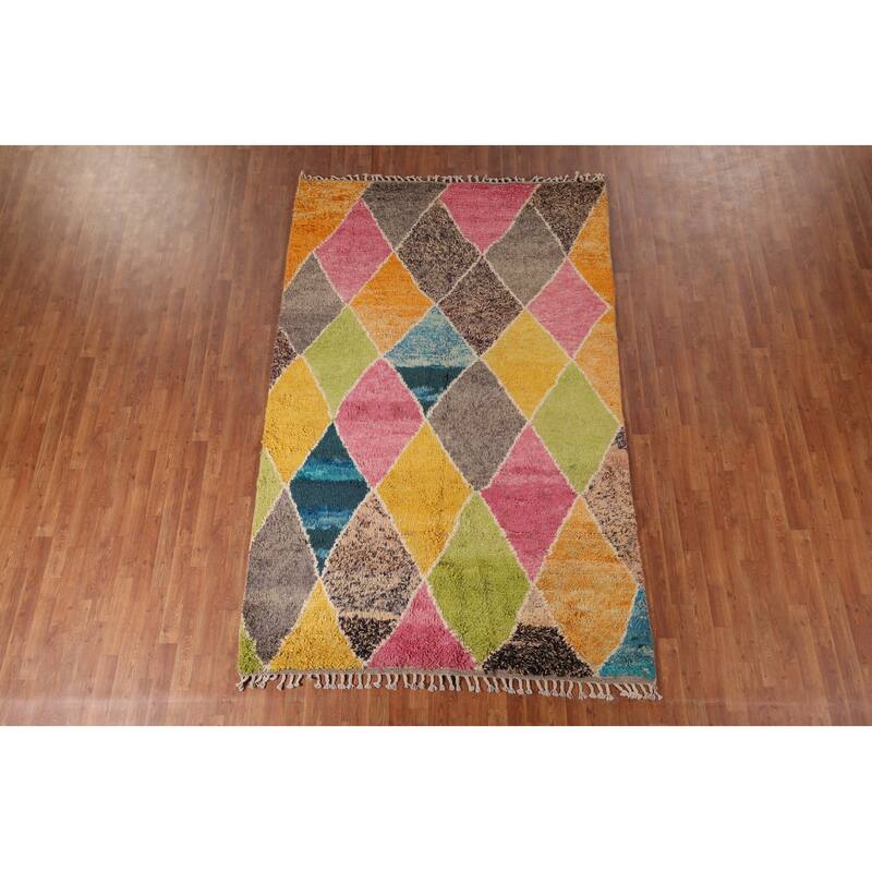 Colorful Trellis Moroccan Area Rug Handmade Wool Carpet - 6'0" x 9'3"