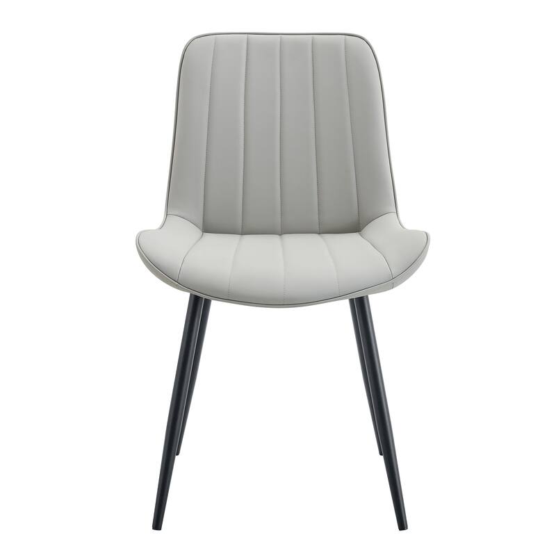 Dining Chair Set of 4 PU Extended Seating with Black Metal Legs
