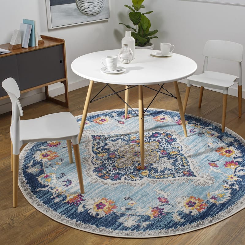 Livabliss Vintage Floransa Medallion Area Rug - 7'10" x 7'10" Round - Blue