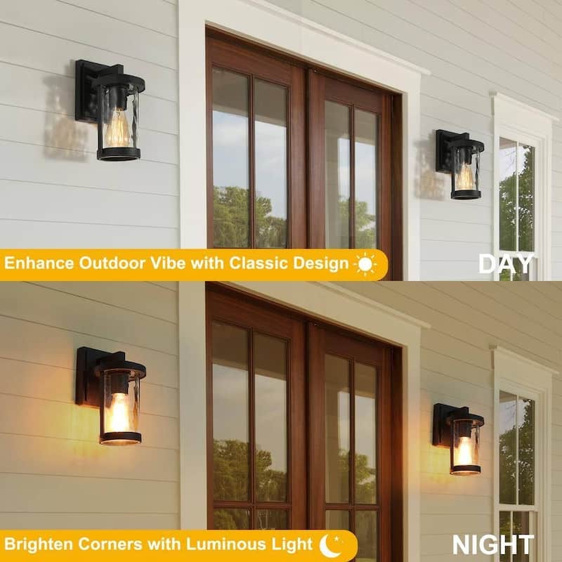 Black Modern Farmhouse Outdoor Wall Sconces with Rippled Glass 1-light Wall Lantern Exterior Lighting