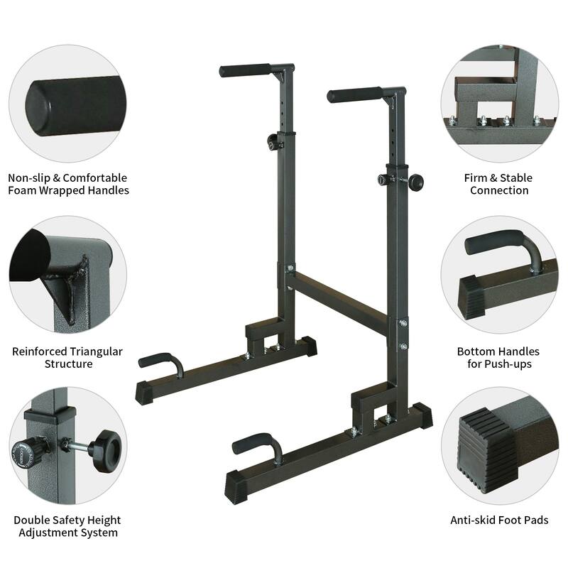 Roomfitters Power Tower Dip Station, Adjustable Height, Heavy Duty Multi-Function Fitness Training Equipment, Black