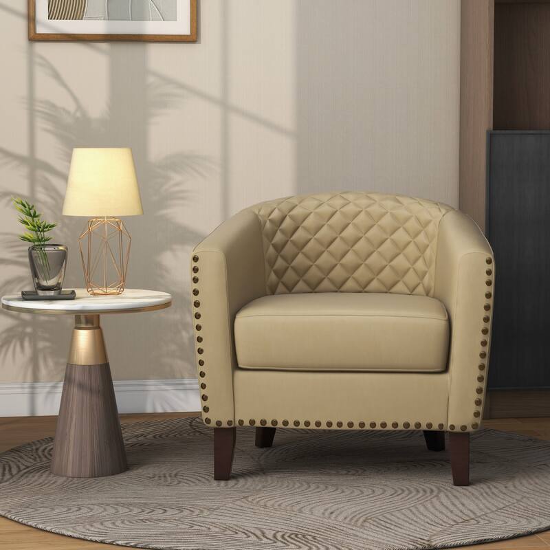 Faux Leather Barrel Accent Chair - Single - Beige