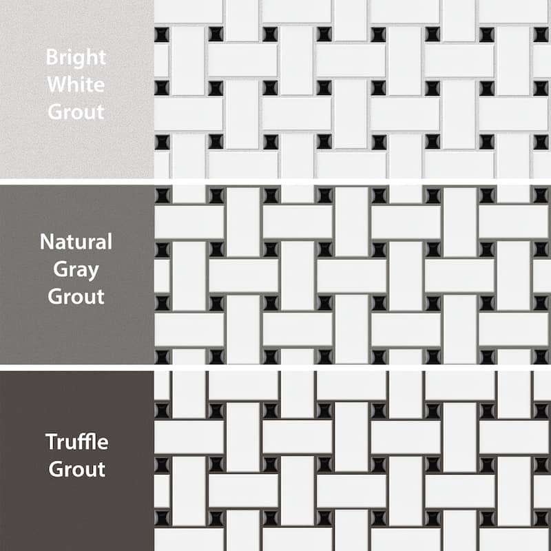 SomerTile Metro Basketweave Matte White with Black Dot 11.75" x 11.75" Porcelain Mosaic Tile