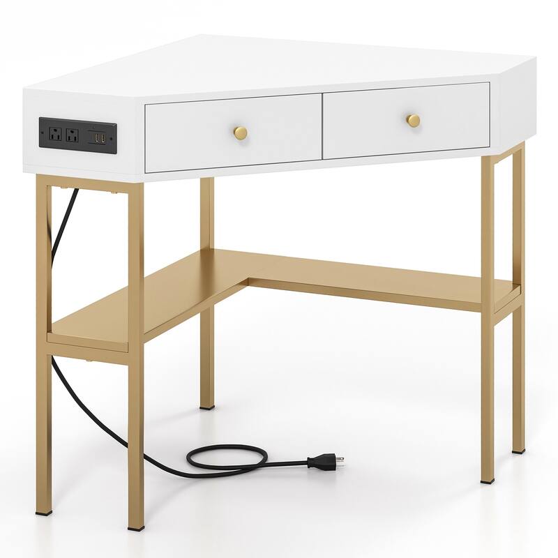 Costway Corner Computer Desk Writing Workstation Study Desk w/ 2