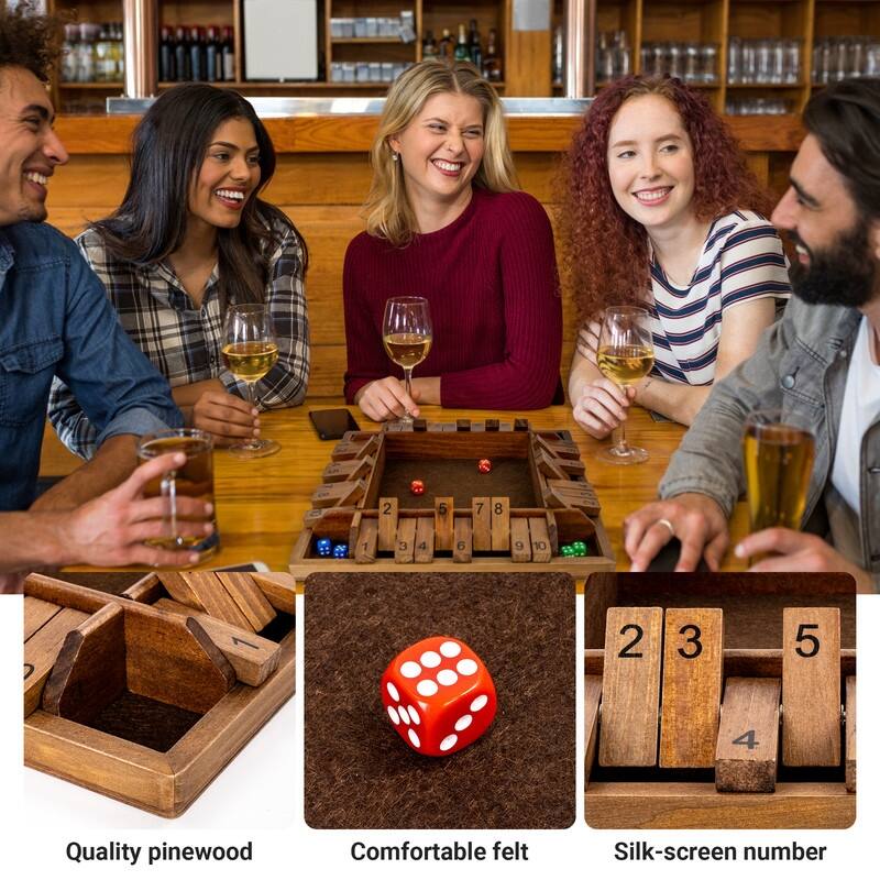 Shut The Box Dice Board Game (2-4 Players) for Kids & Adults