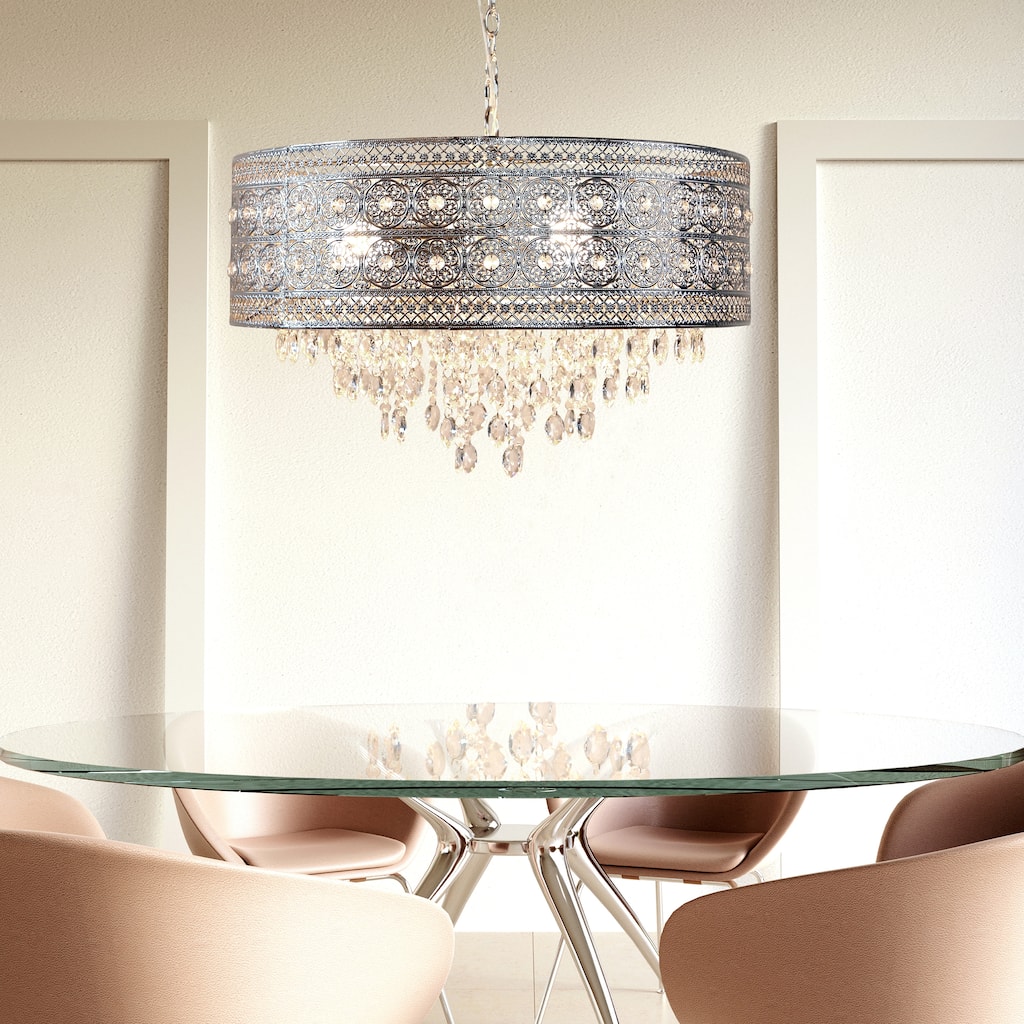 Silver Orchid Brielle Polished Nickel and Crystal 3-light Chandelier - 23.625"L x 23.625"W x 15"H