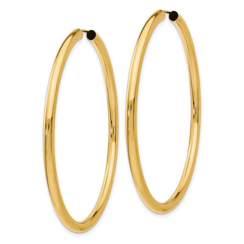 Curata 14k Yellow Gold Polished 2.75x55mm Large Endless Tube Hoop Earrings