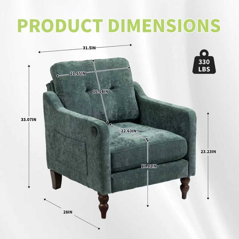 Office Chair Dark Green Side Chair with USB Charging Port, Simple Dressing Chair Club Chair Arm Chair Padded Chair