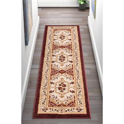 Well Woven Red Royal Medallion Floral Red Runner Rug - 2' x 7'