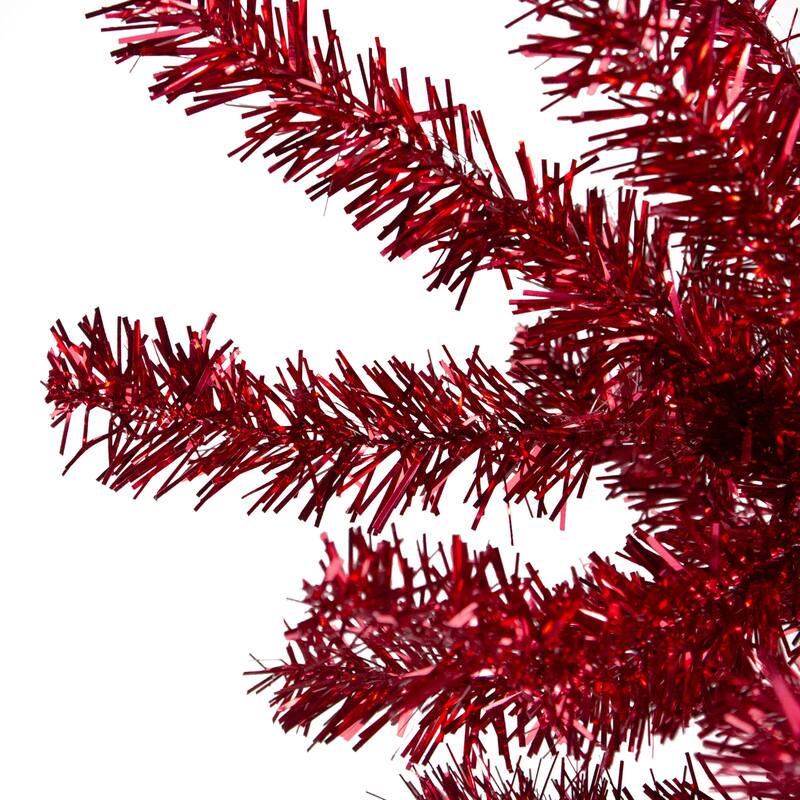 6' Metallic Red Tinsel Artificial Christmas Tree - Unlit - 6 Foot