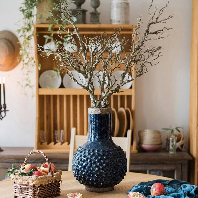 RusticReach Large South East Asia Navy Blue Domo Coarse Pottery Vase