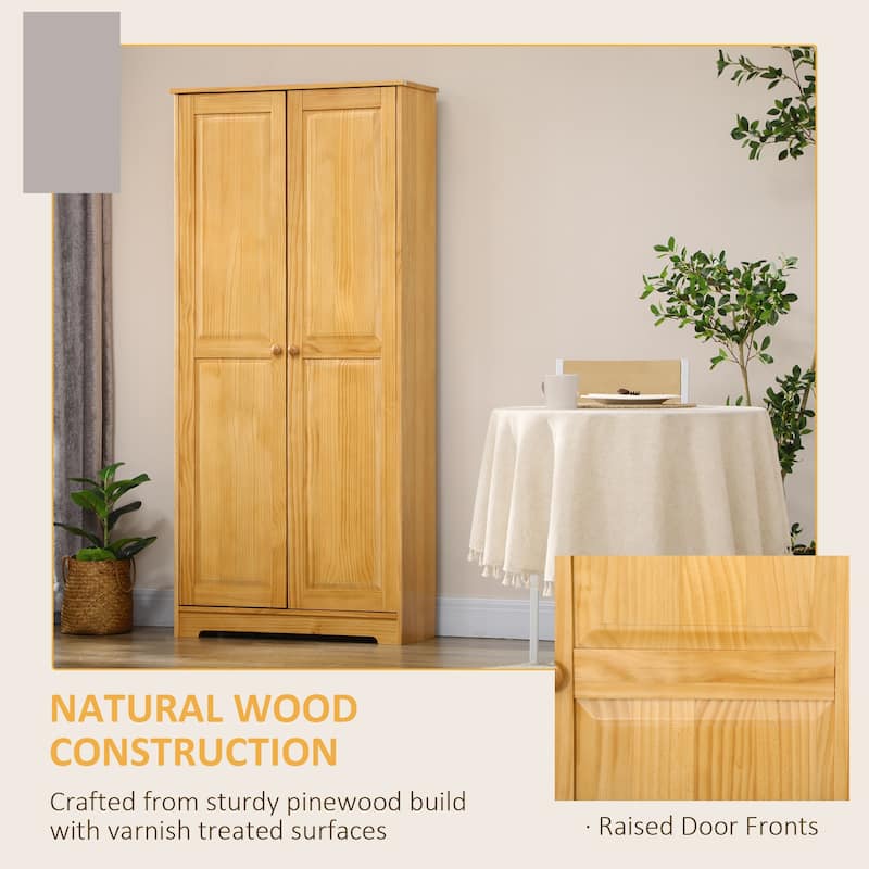 HOMCOM 67" Pinewood Kitchen Pantry Storage Cabinet