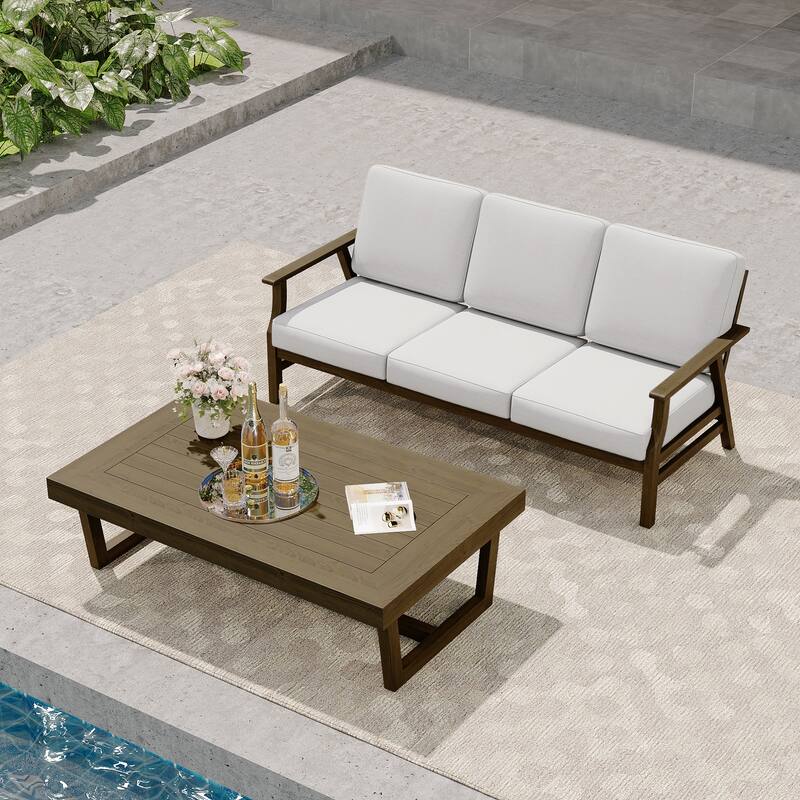 Modern Wood Outdoor Patio Sofa Loveseat with Cushion