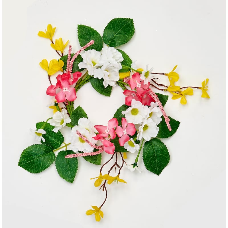 3.25" Cherry Forsythia Daisy Candle Ring, Pink, Set of 2 - 12