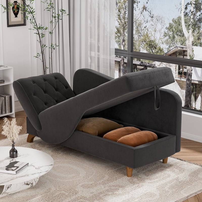 Ouyessir Upholstered Storage Chaise Lounge Chair with Left Armrest & Lumbar Pillow