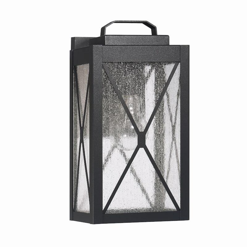 Charleston Metal and Glass Wall Mounted Outdoor Light - 6.4"L x 6.0"W x 12.0"H - 6.4"L x 6.0"W x 12.0"H - Black