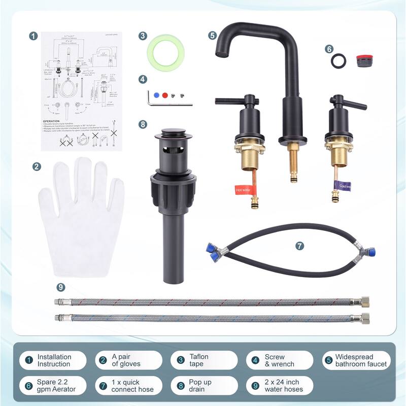 WOWOW 8 in. Widespread Double Handle Bathroom Faucet