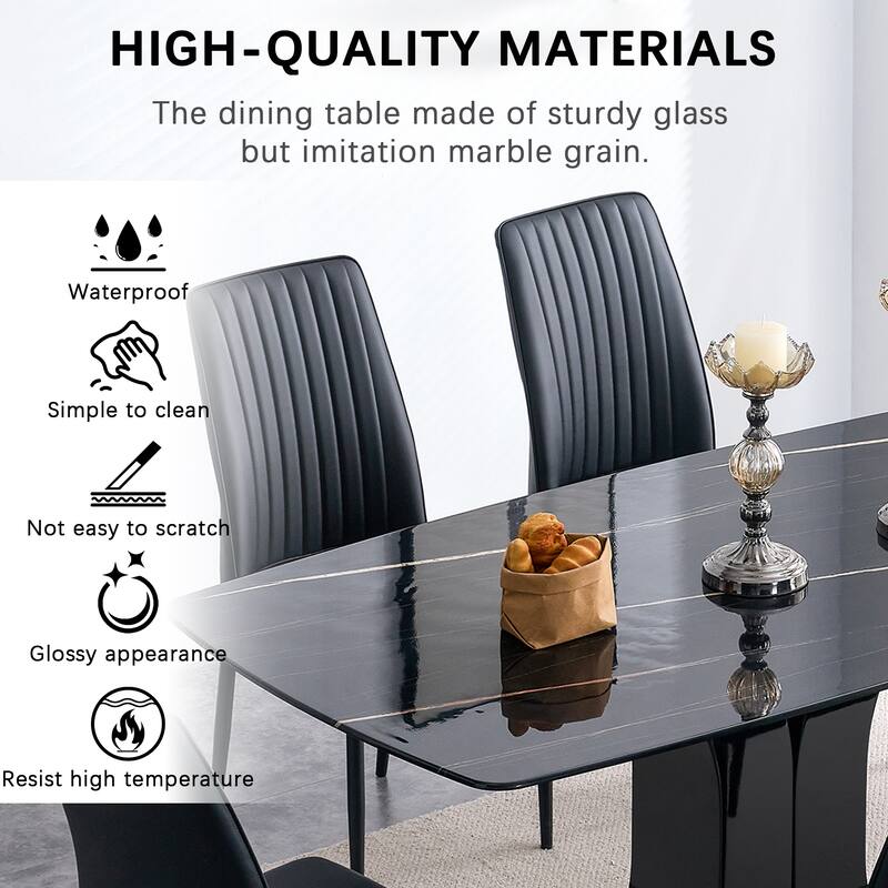 Modern Dining Table Set with Convertible Base, Luxury Rectangular Kitchen Table for 6 - N/A