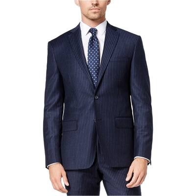 DKNY Mens Derek Chalk Stripe Two Button Blazer Jacket, Blue, 38 Regular