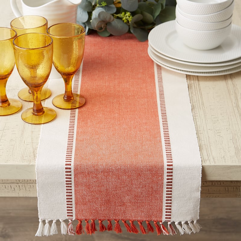 DII Striped Fringe Ribbed Table Runner 13x72"