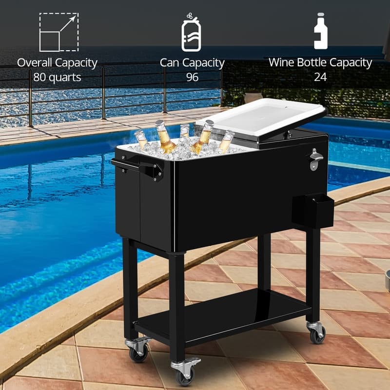 Detachable 80QT Patio Cooler Wheeled with Tray