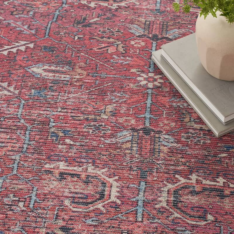 New Concept Washables Vintage Persian Floral Machine Washable Area Rug