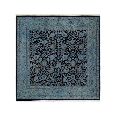 Overton Hand Knotted Wool Vintage Inspired Modern Contemporary Overdyed Blue Square Area Rug - 6' 2" x 6' 2"