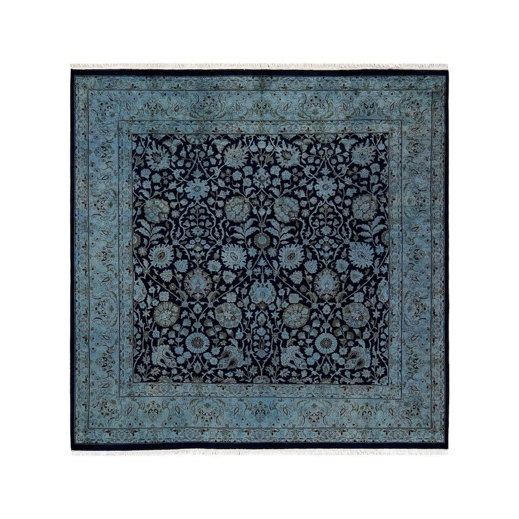 Overton Hand Knotted Wool Vintage Inspired Modern Contemporary Overdyed Blue Square Area Rug - 6' 2" x 6' 2"