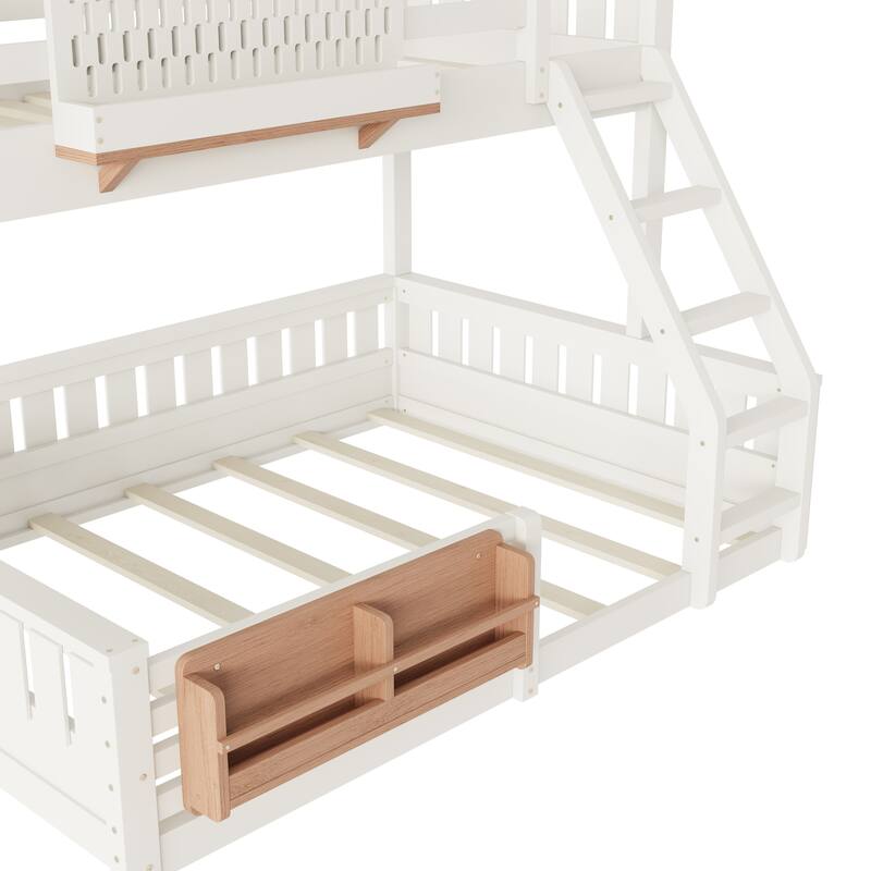 Wooden Bunk Bed of 3 Kinds Size with Pegboard, Bookshelf and Guardrails, Detachable Bunk Bed Convertible 2 Platform Beds