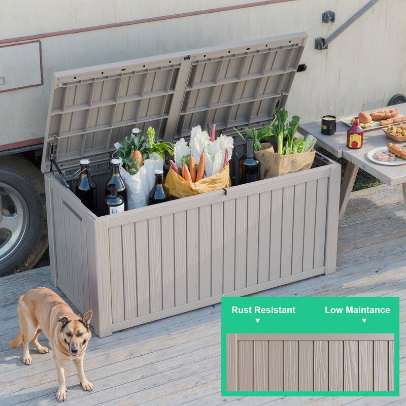 Momei 180 Gallons Large Resin Water Resistant Patio Storage Box